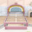 Velvet Upholstered Platform Bed with Rainbow Design Headboard and 2 Drawers-570422556