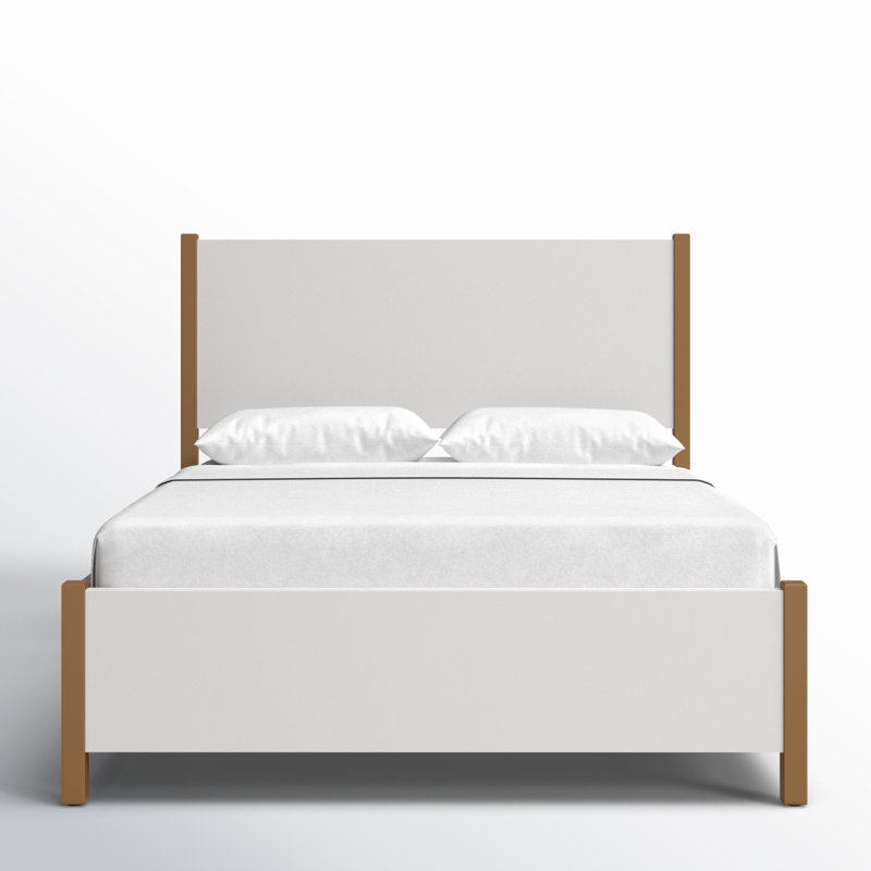 Queen White and Brown Upholstered Wood Frame Bed