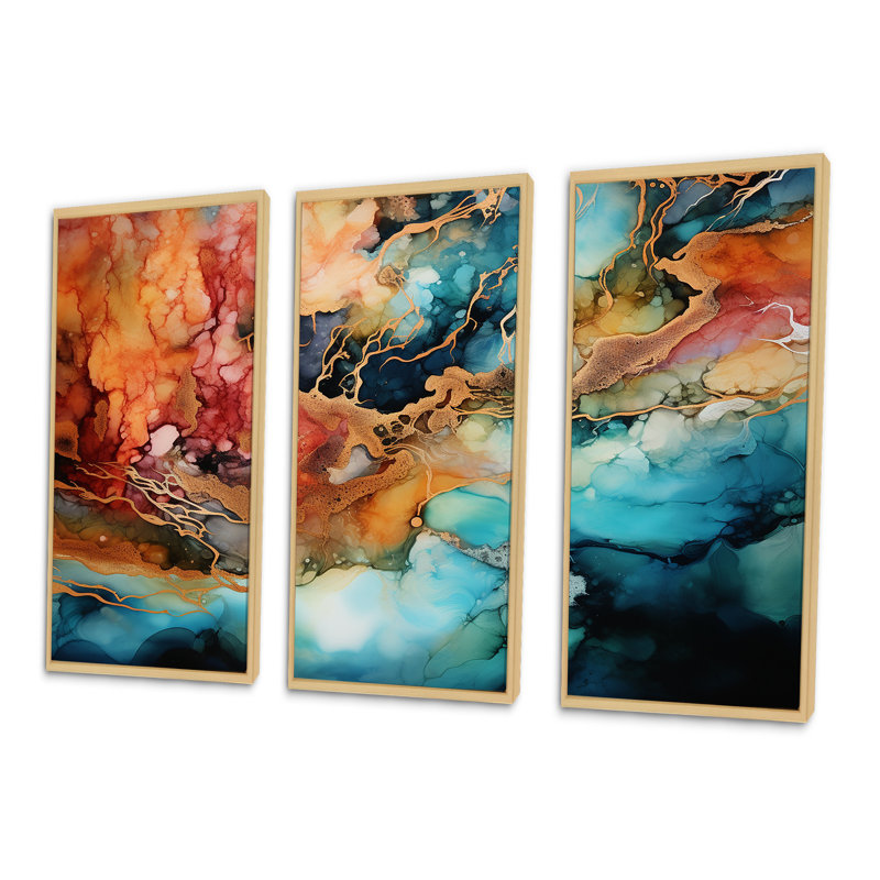 «Dreamscape Lakes Rivers, encre liquide paysage II», ensemble d'art sur toile, Cadre naturel flottant