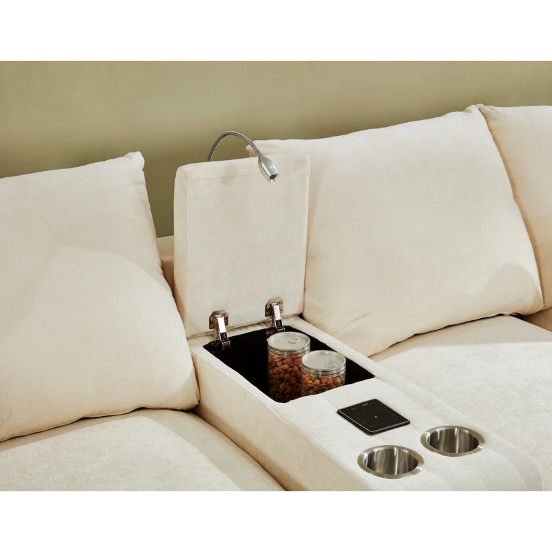 Canapé modulaire avec port de charge USB et porte-gobelet, Beige