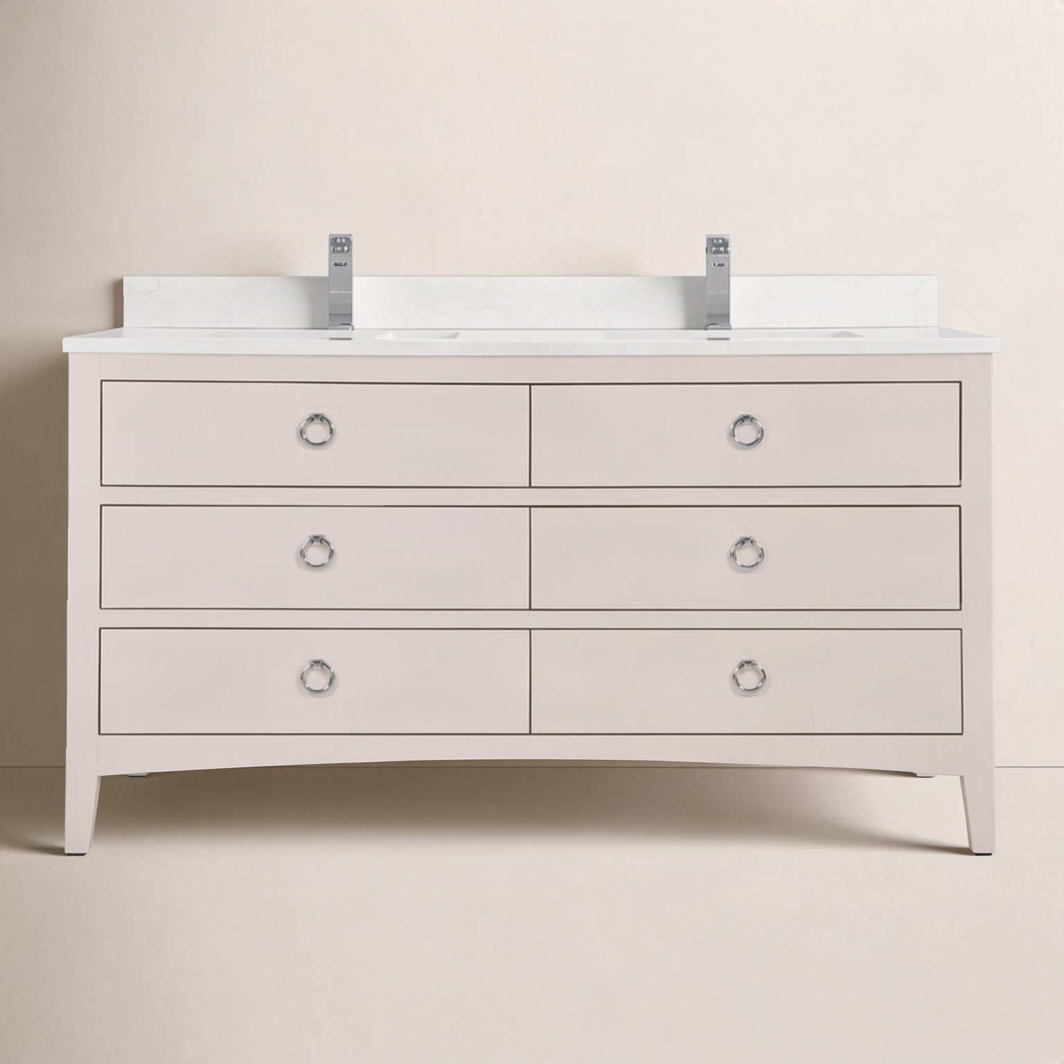 Newnam 60" Oak Double Bathroom Vanity, Polished Chrome, Dreamy White