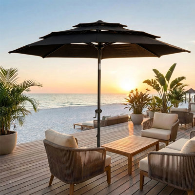 3-Tier Market Patio Umbrella with Push Button Tilt and Crank