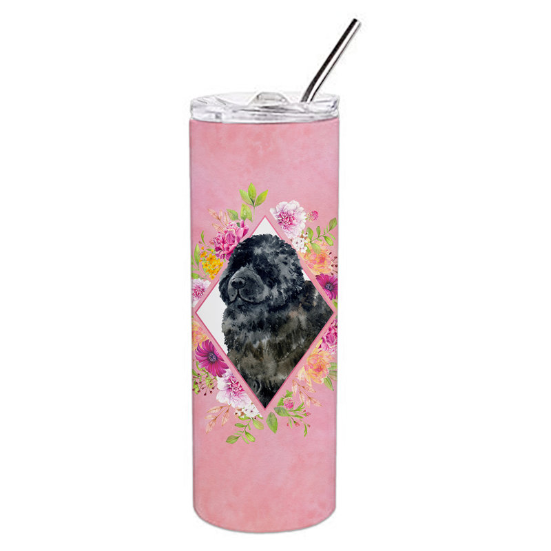 E23BF9F8391D466E9CA4F8DFEBD9A7DB de verre 20 oz à double paroi en acier inoxydable chiot, Noir Terre-Terre, Rose