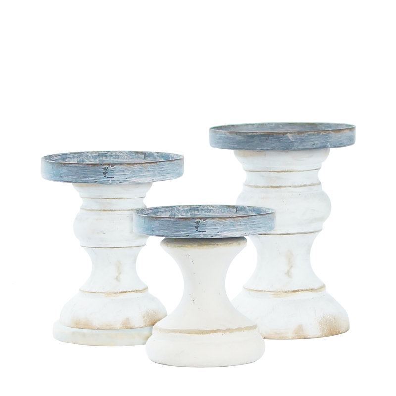 Ensemble de 3 porte-bougies en bois 11 po