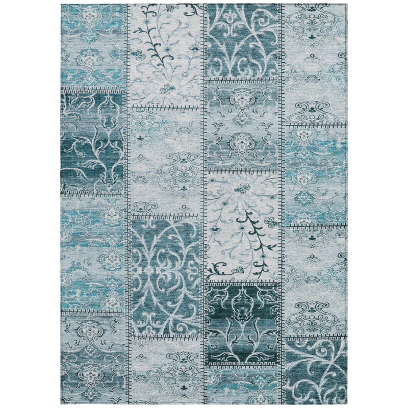 Tapis extérieur antidérapant lavable 9 pi x 12 pi bleu sarcelle