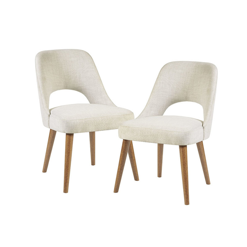 2 chaises de salle à manger - rembourrées brun clair, structure en bois massif avec finition brun foncé, rehausse la décoration de la structure