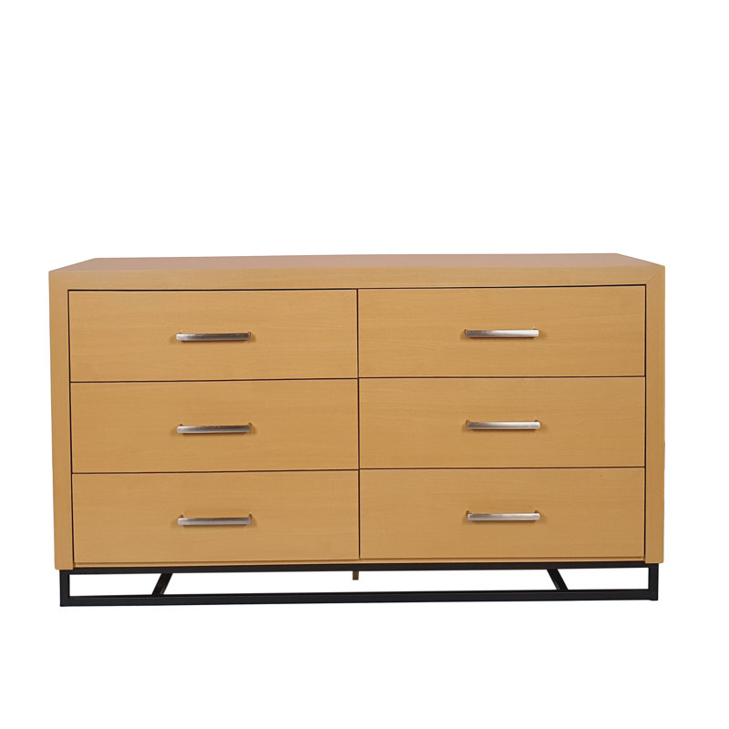 Commode double 6 tiroirs Annyston, Érable / noir