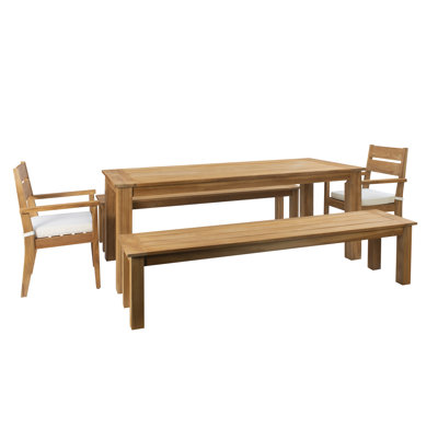 Carenen 6 - Person Rectangular Teak Outdoor Dining Set with Cushions