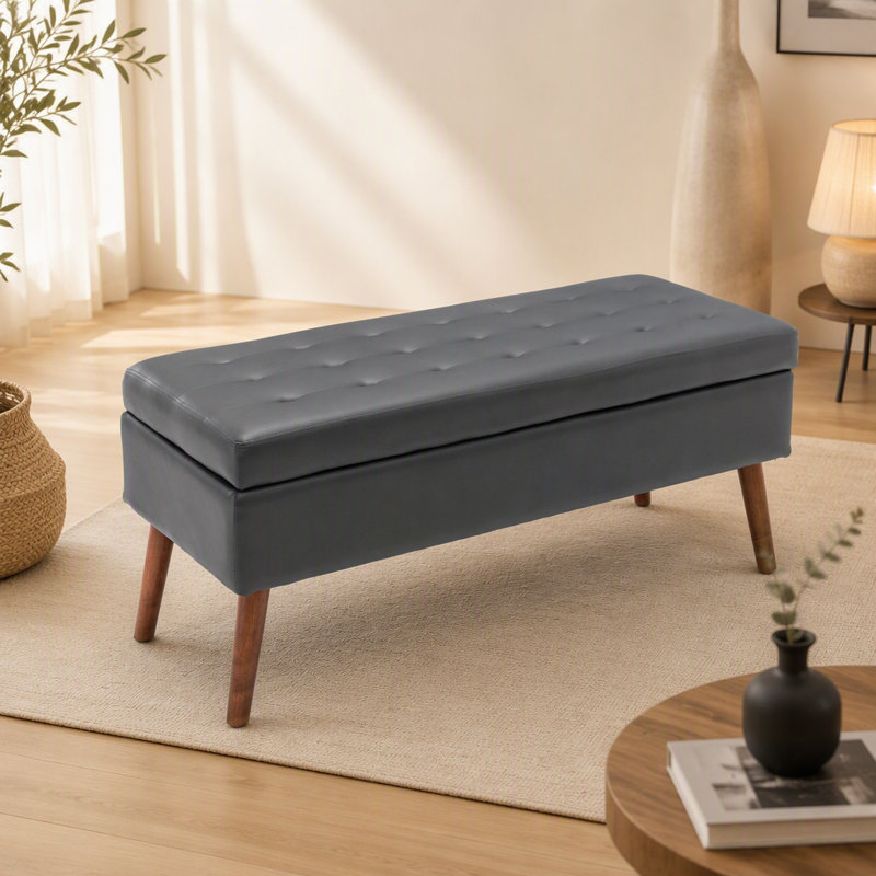 Banc de rangement avec banc de rangement pour chambre à coucher, Grey Faux Leather