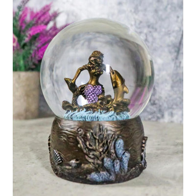 Figurine de globe de mer déesse sirène jouant avec un dauphin