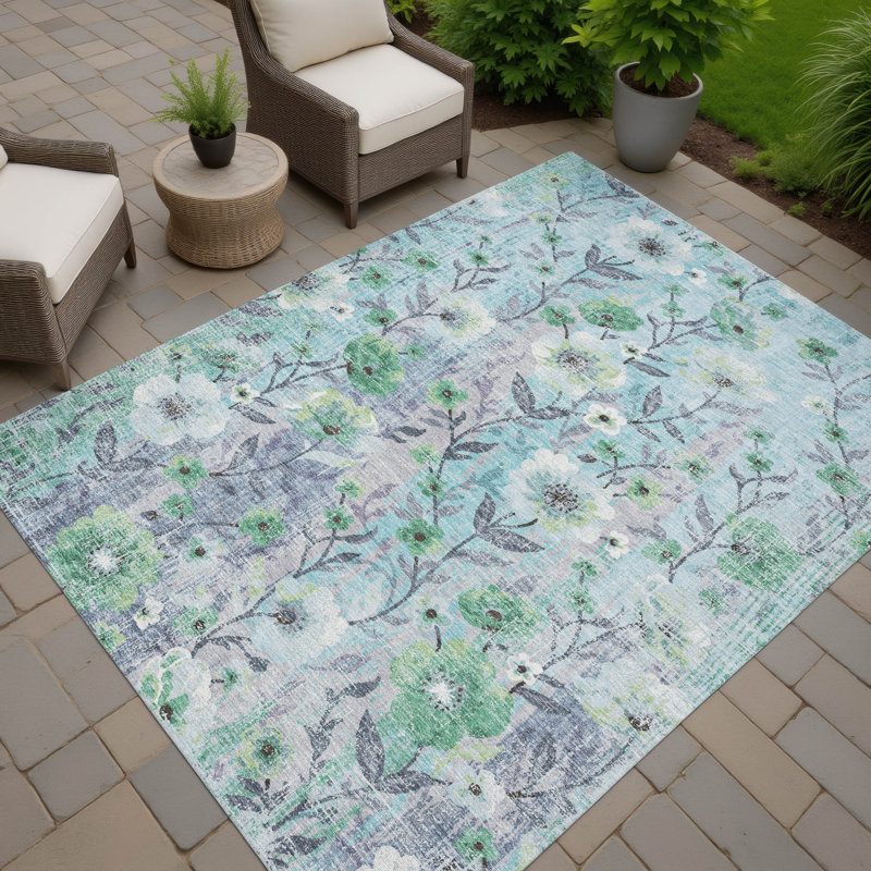 Machine Washable Indoor/Outdoor Raemoore ACN2403 Floral Rug, Rectangle 5' x 7'6"