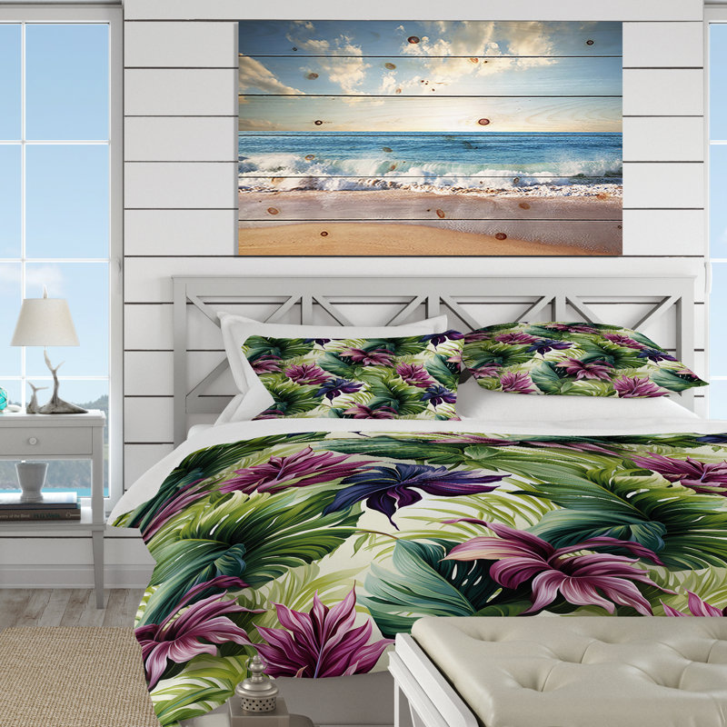 Ensemble de housse de couette floral - motif tropical de palmier II, Housse de couette simple + 1 taie décorative stan
