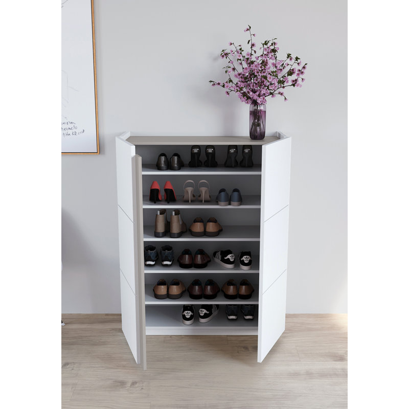 24 Pair Shoe Storage Cabinet, White/Taupe