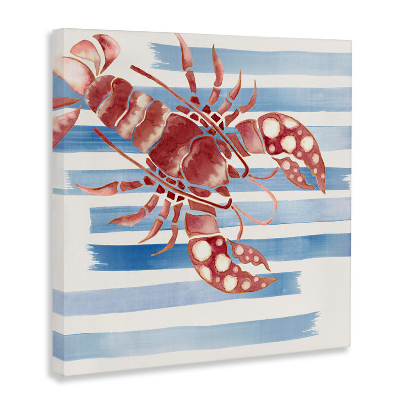 Toile de homard rayée et à pois griffée, design par Eli Jones, H 17 po x l 17 po