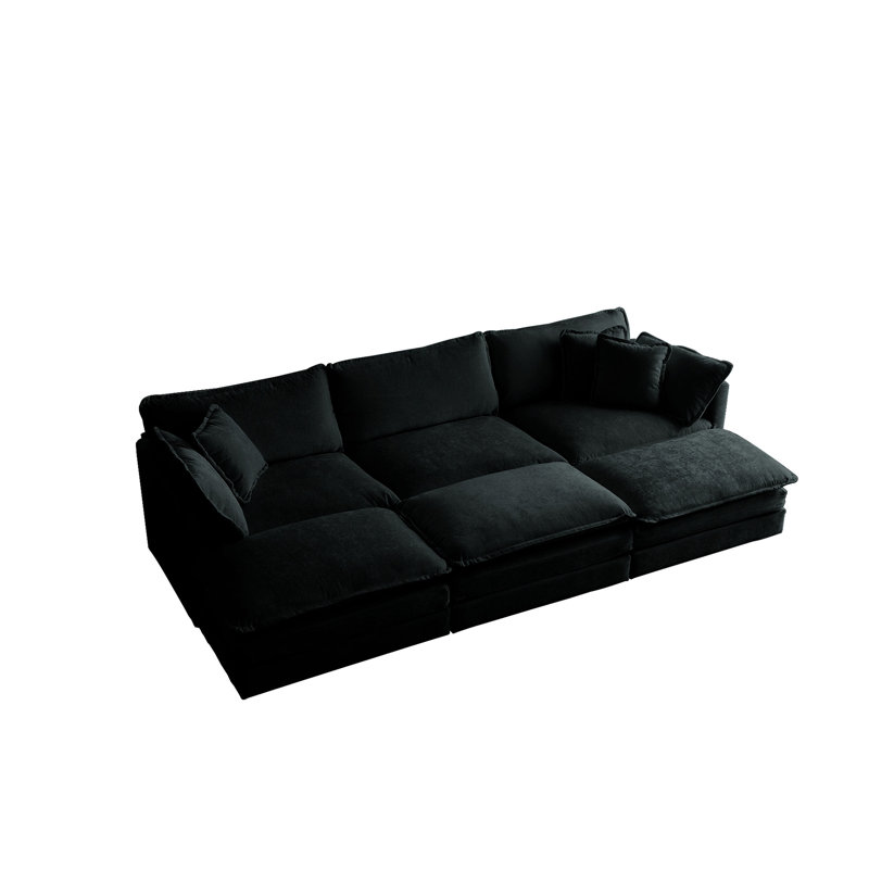 Canapé modulaire en U 6 super doux avec 3 repose-pieds et coussins - Structure en chenille avec 6 coussins en mousse