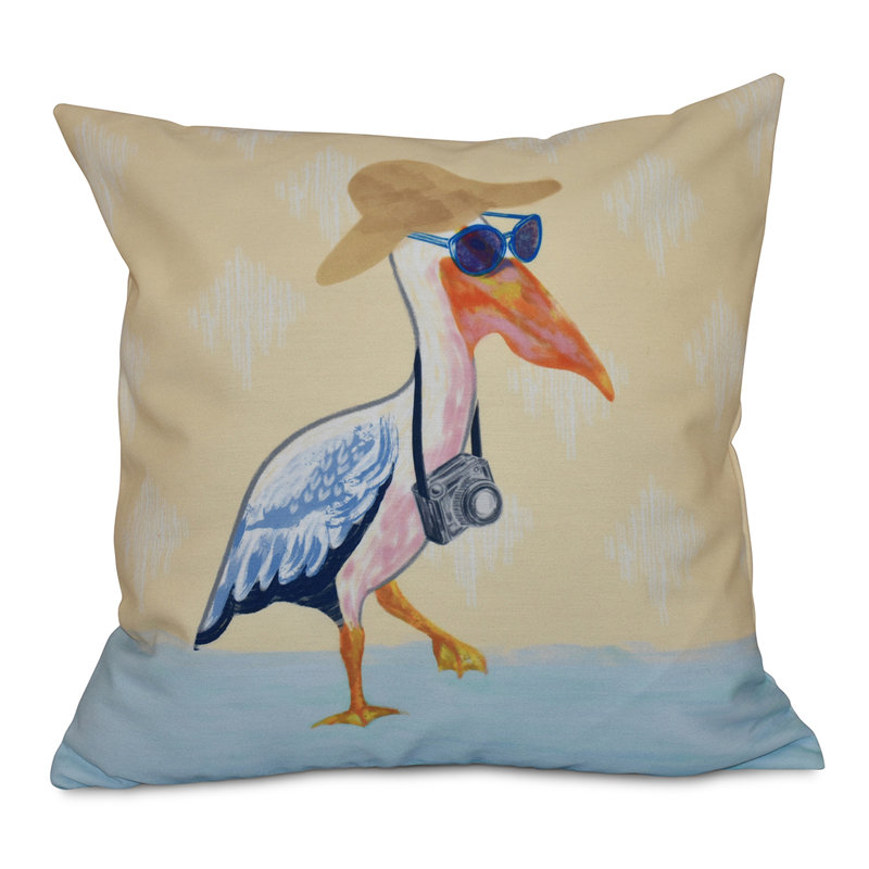 Beach Vacation Reversible Throw Pillow, 16" H x 16" W, Yellow