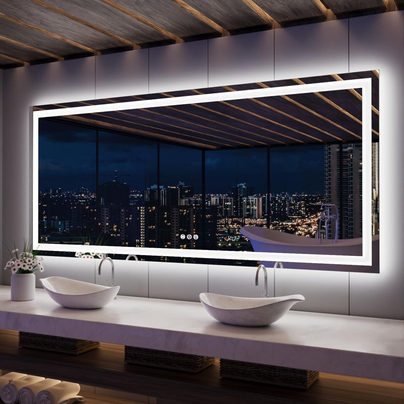 Smart Ultra-Bright LED Anti-Fog Tempered Glass Bathroom Mirror with ETL Certification, 84" x 40"