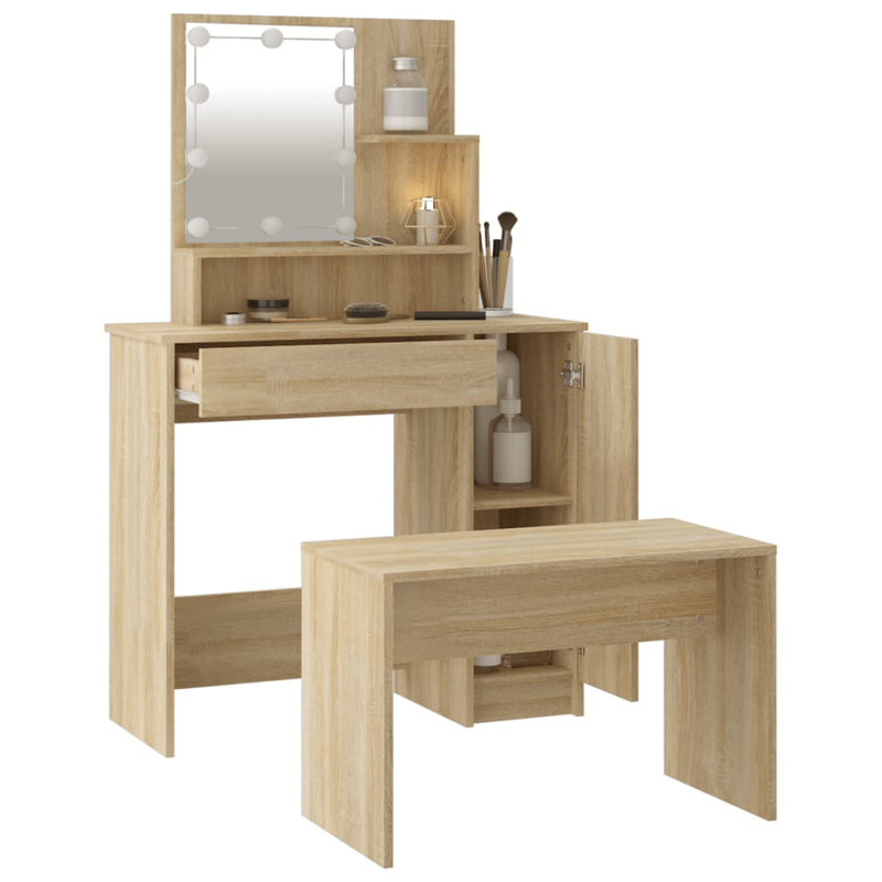 Italya Dressing Table with Mirror, Oak