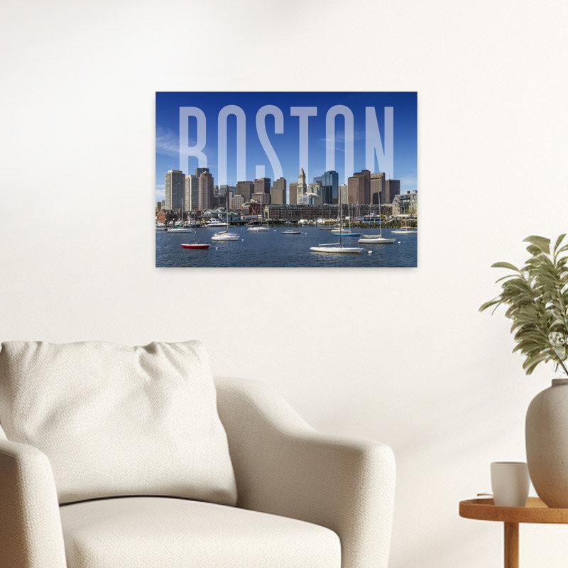 «Classic Boston Skyline View Abstract City Architecture», reproduction d'art murale, H 16 po x l 24 po