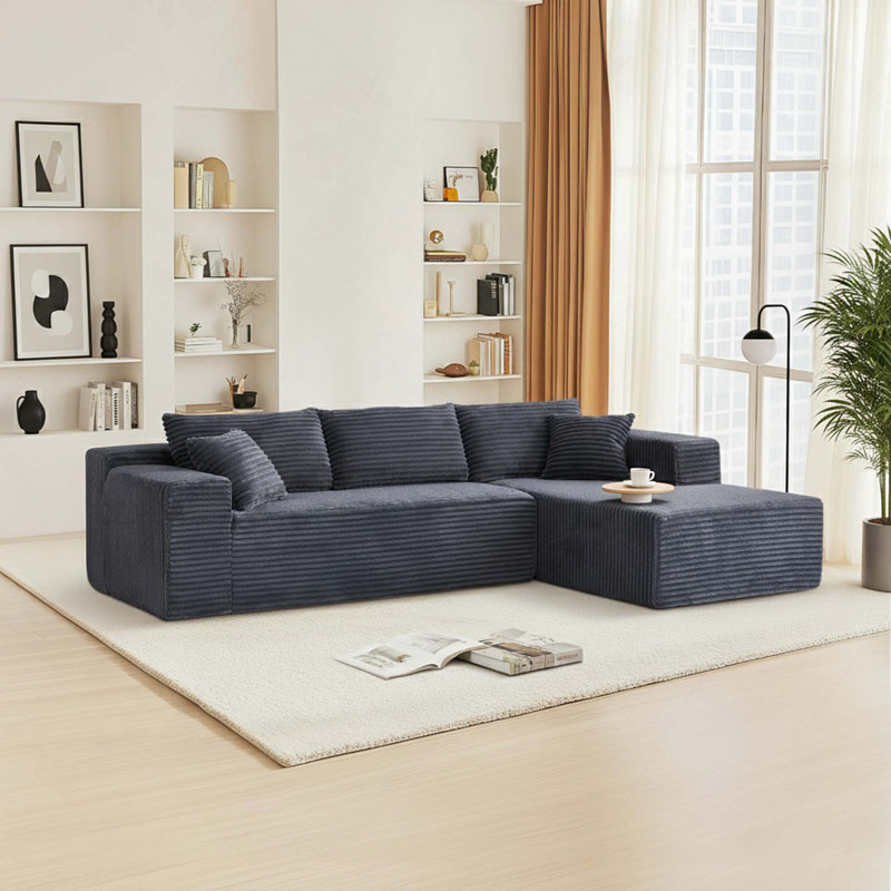Boneless 103.54 Inch L-Shaped Modern Modular Sectional Sofa With Chaise And Pillows Featuring High-Density Sponge And Velvet Upholstery