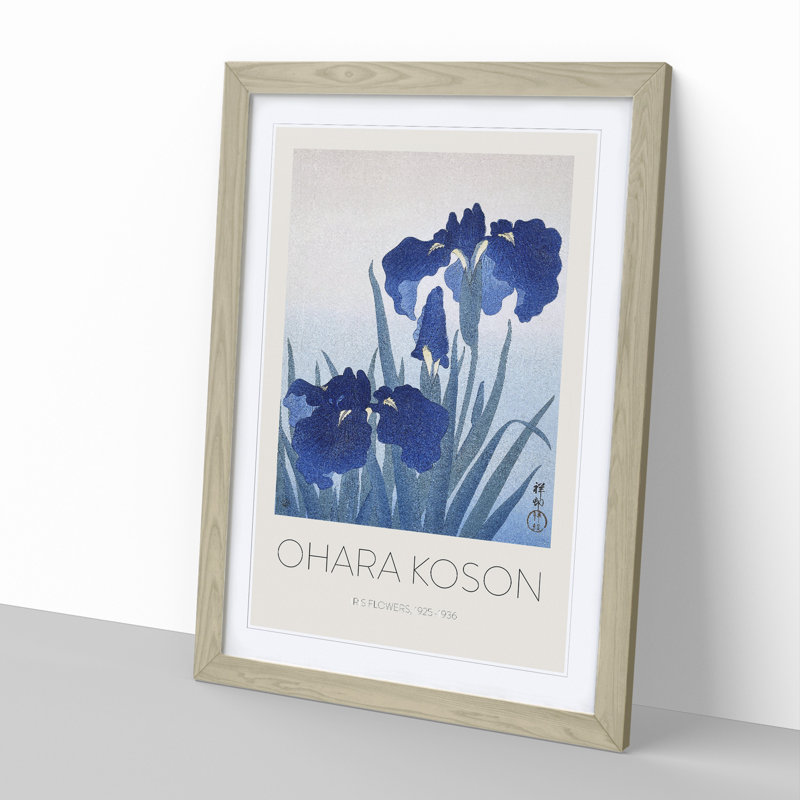 Blue Iris Flowers by Pierre-Auguste Renoir - Picture Frame Art Prints, 48cm H x 36cm W x 2cm D, Oak