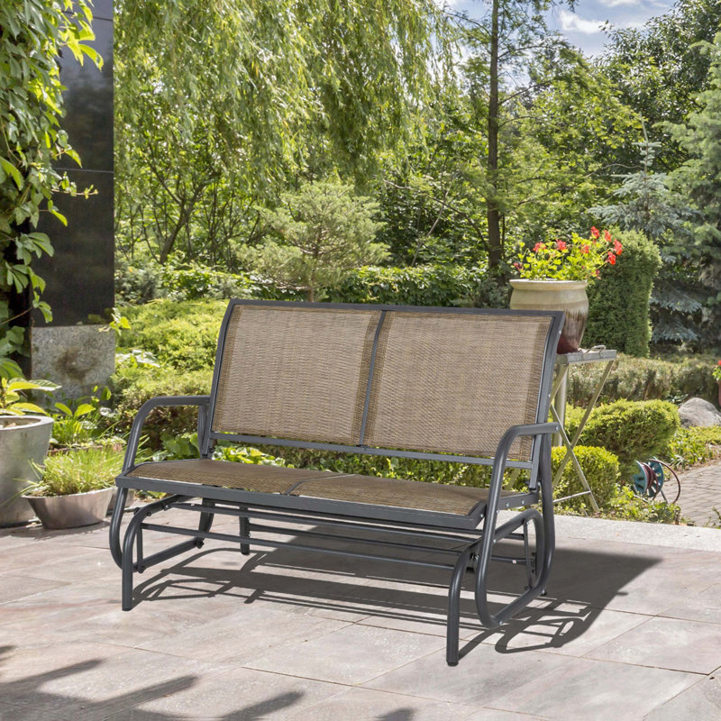 Banc oscillant pour 2 personnes avec structure en acier et toile respirante, Brun