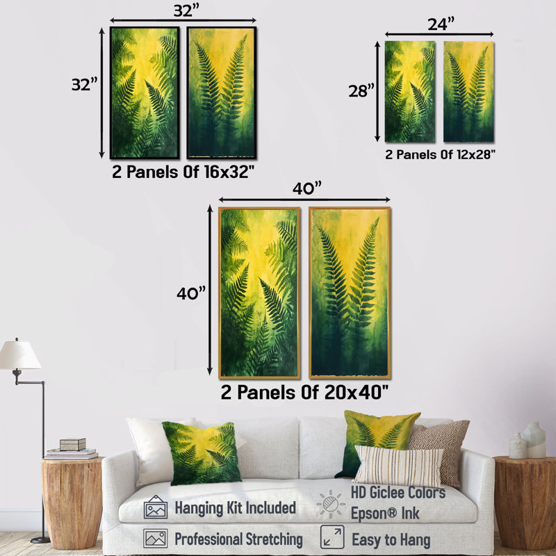 Minimalisme «Fern Tranquility On The Summer I», collection d'art mural floral à 2 panneaux, H 40 po x l 41 po
