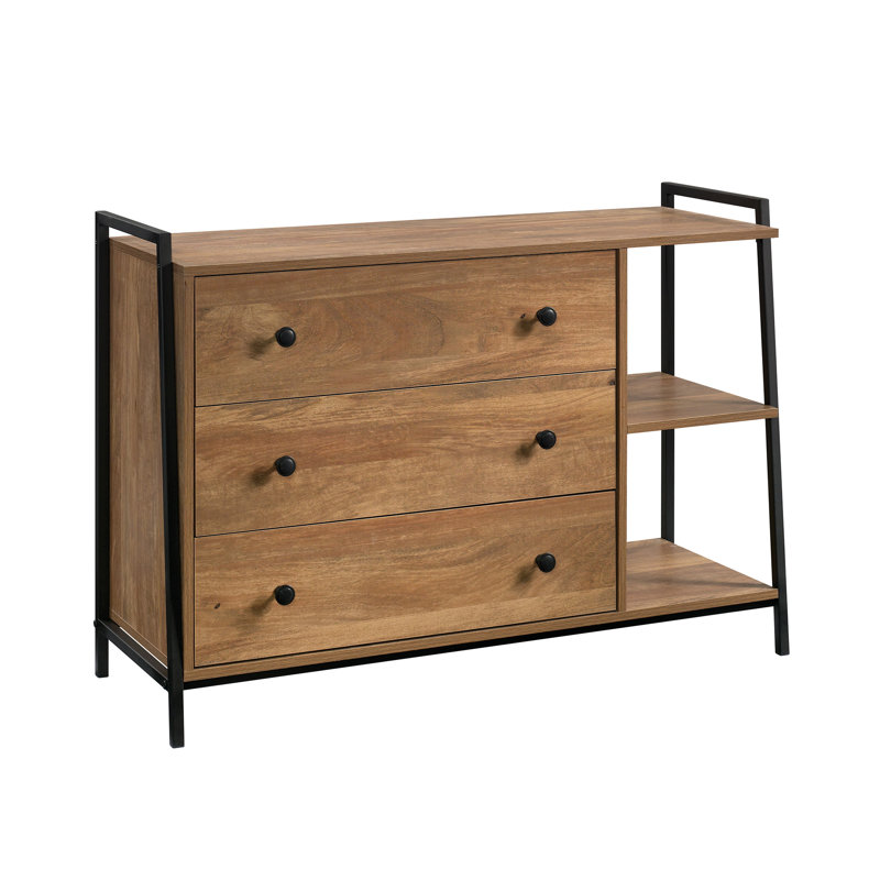 Commode en bois avec tiroirs spacieux et tablettes ouvertes, Brun