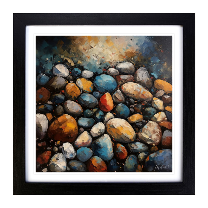 Pebbles Abstract Expressionism - Framed Print, Black