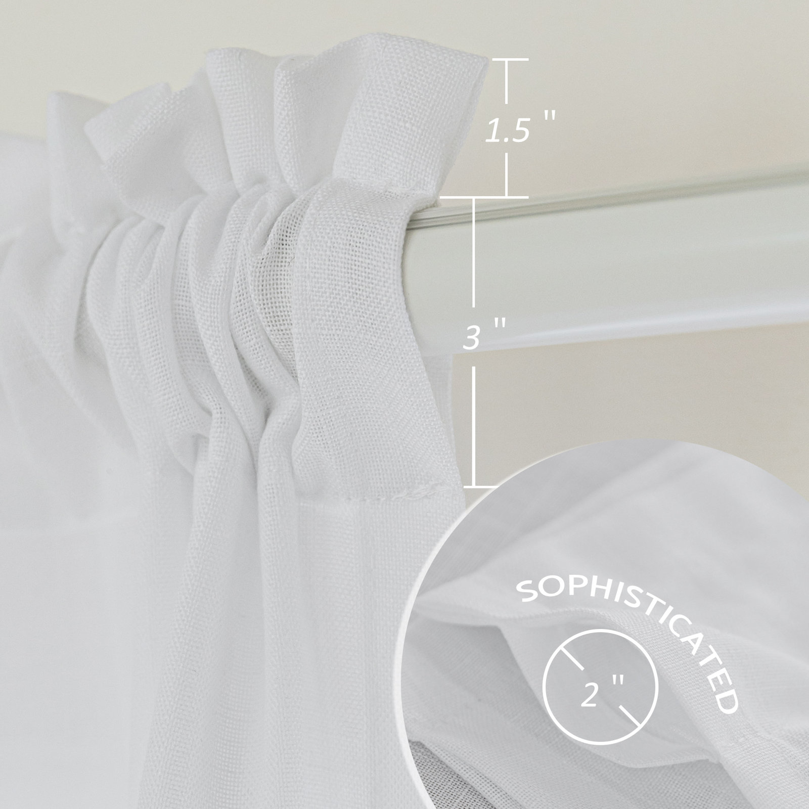 Linen Blend Semi-Sheer Curtain Panel Set, 52" W x 84" L, White