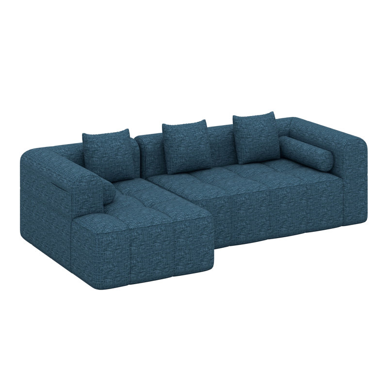 Canapé modulaire moderne entièrement compressé avec assise profonde et deux poches latérales, Bleu