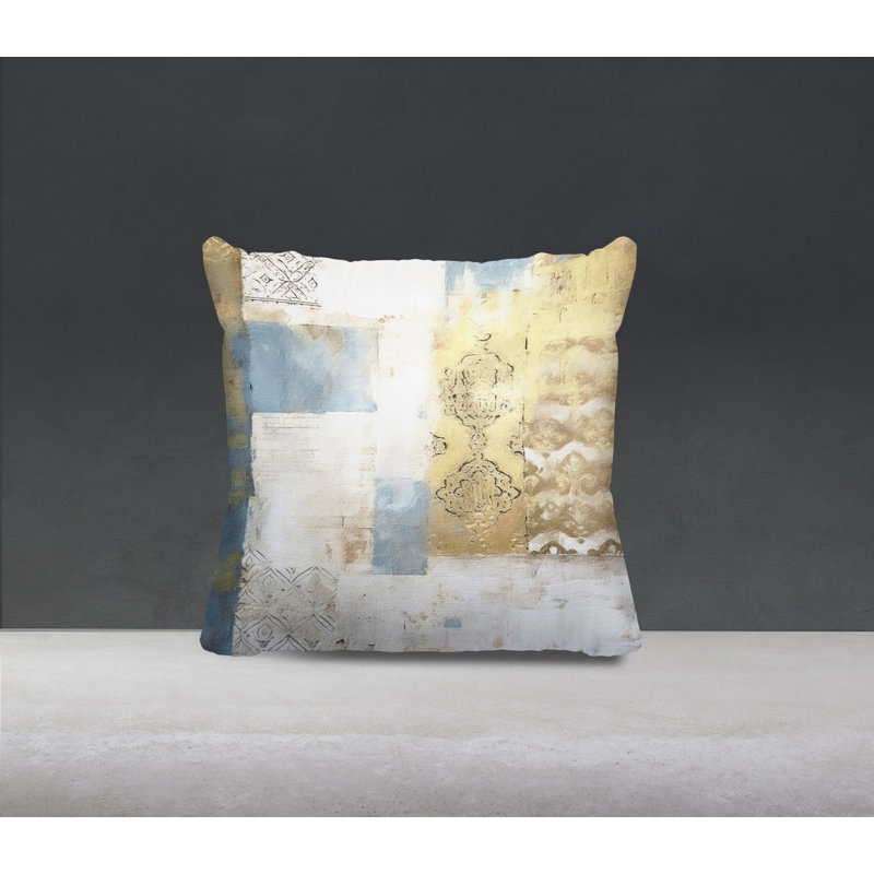 Coussin Carvert, Bleu/doré, H 17 po x l 17 po