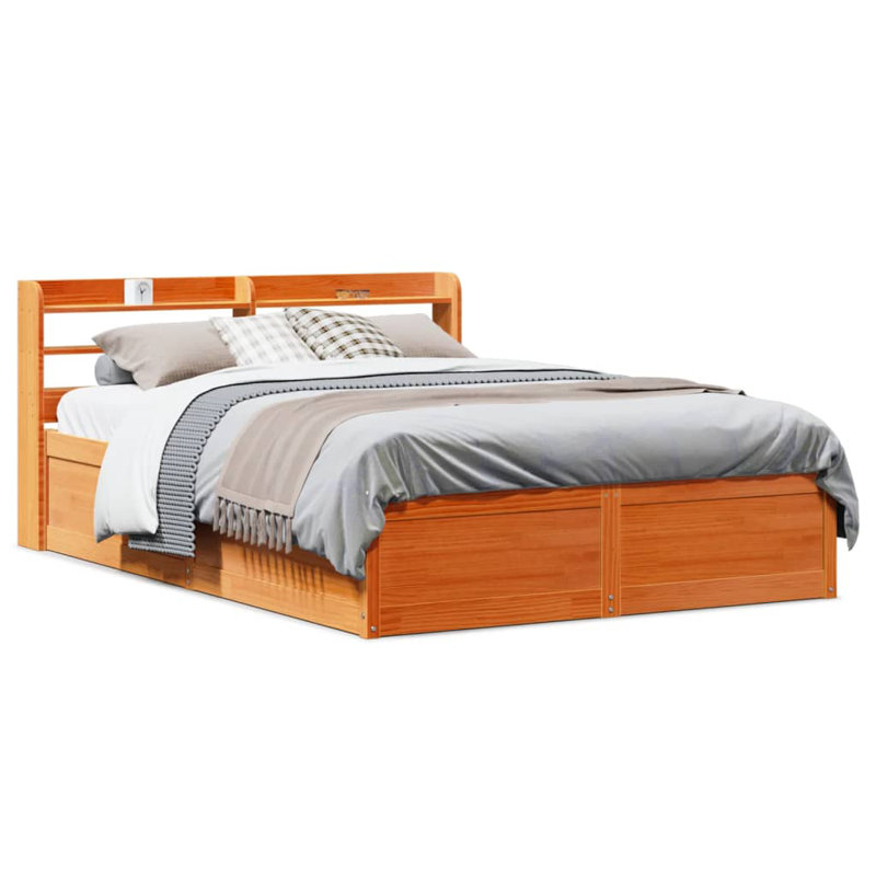 Thales Solid Wood Storage Bed, Wax Brown, 82cm H x 219cm W x 160cm D