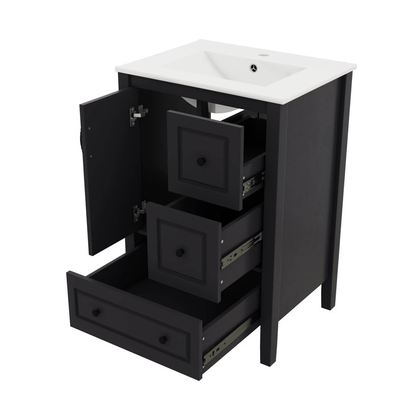 Meuble-lavabo de 24 po avec lavabo, armoire, porte à fermeture douce et 3 tiroirs à fermeture douce, Noir