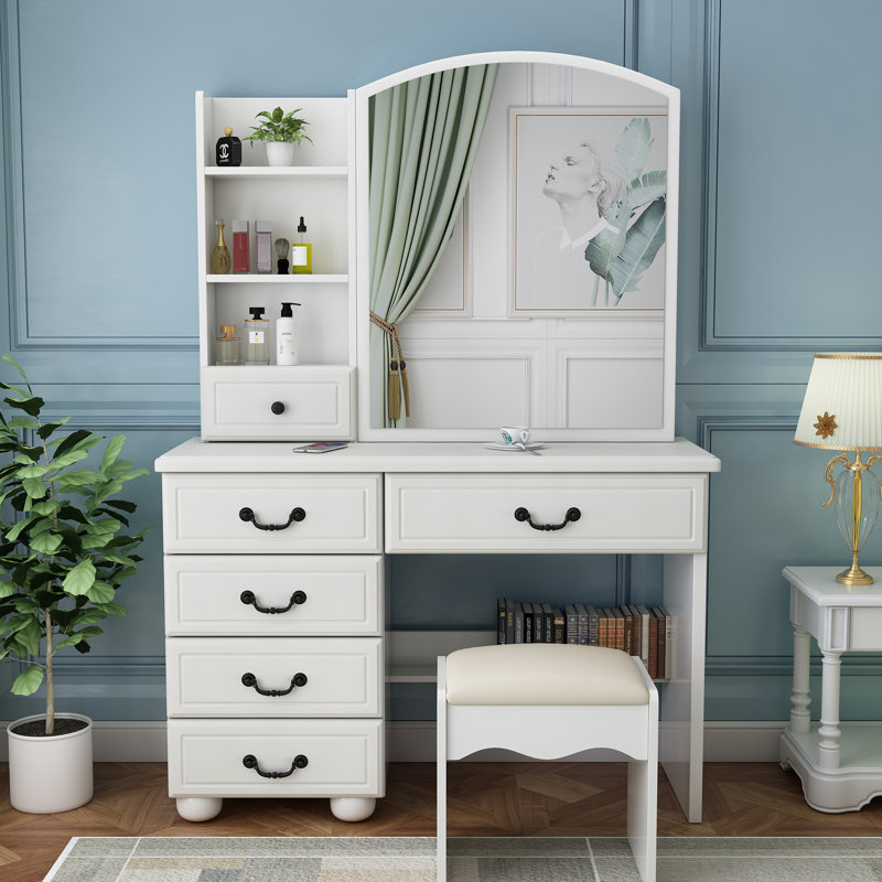 Elegant Vanity With Lights And Table - 3 Color Options, Abundant Cube Box Quality Mirror Desk Adjustable, Spacious 6,