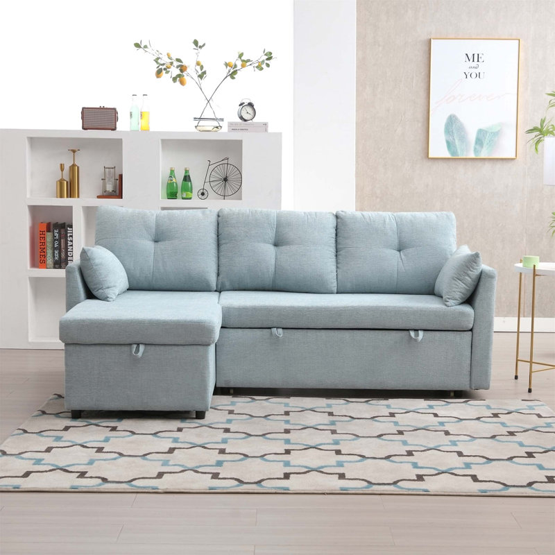 Canapé modulaire en L avec méridienne réversible, Chenille vert menthe
