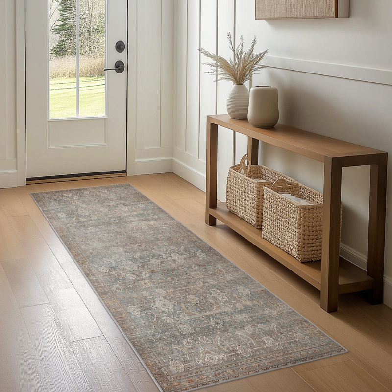 Tapis rétro lavable à la machine Vintage Medallion, Green/Brown, Runner 2' x 7'