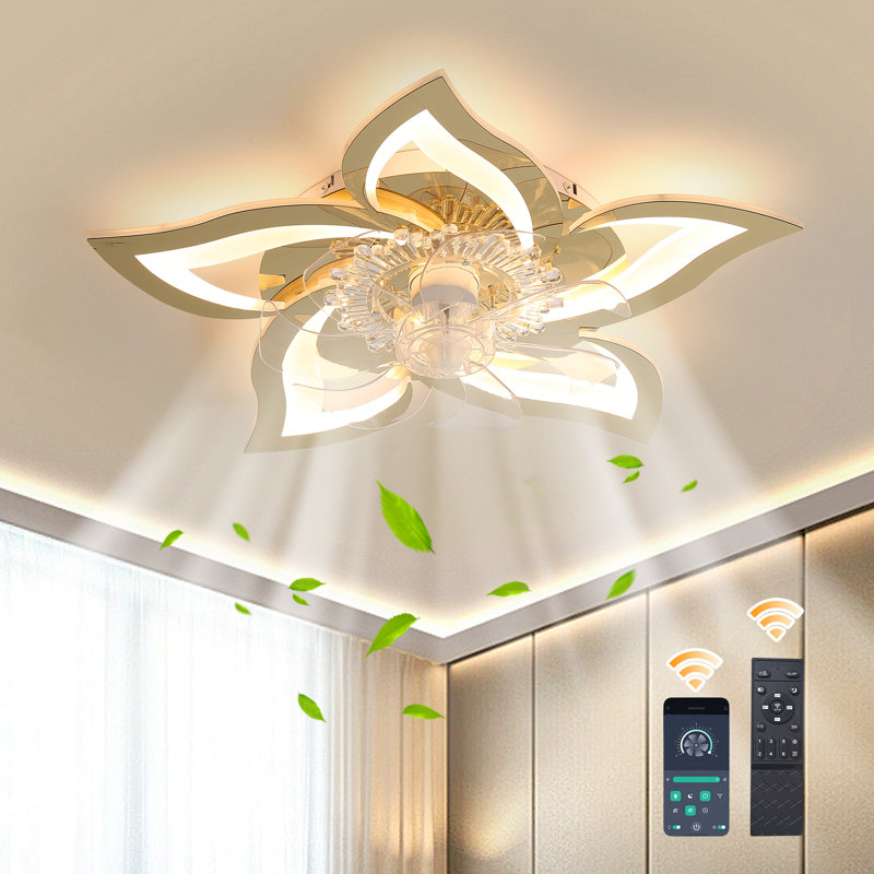 Ventilateur de plafond encastré à intensité variable à 7 pales avec lumière DEL et télécommande Izzabella, Or
