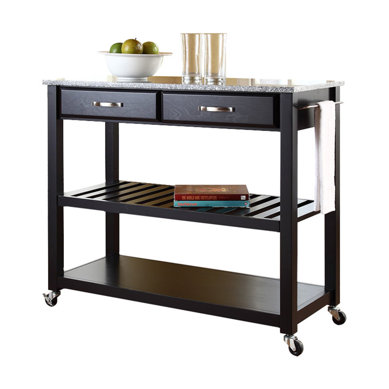 Timmy Granite Top Kitchen Cart, Black