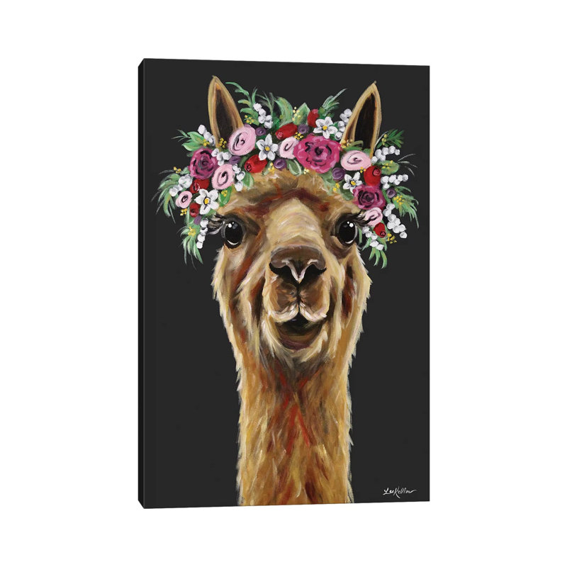 Fiona The Alpaca With Flower Crown - Wrapped Canvas Painting, 66.04 cm H x 45.72 cm W x 1.91 cm D