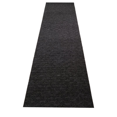 Geometric Charcoal/Black Slip Resistant Indoor / Outdoor Hard Pile Rugs