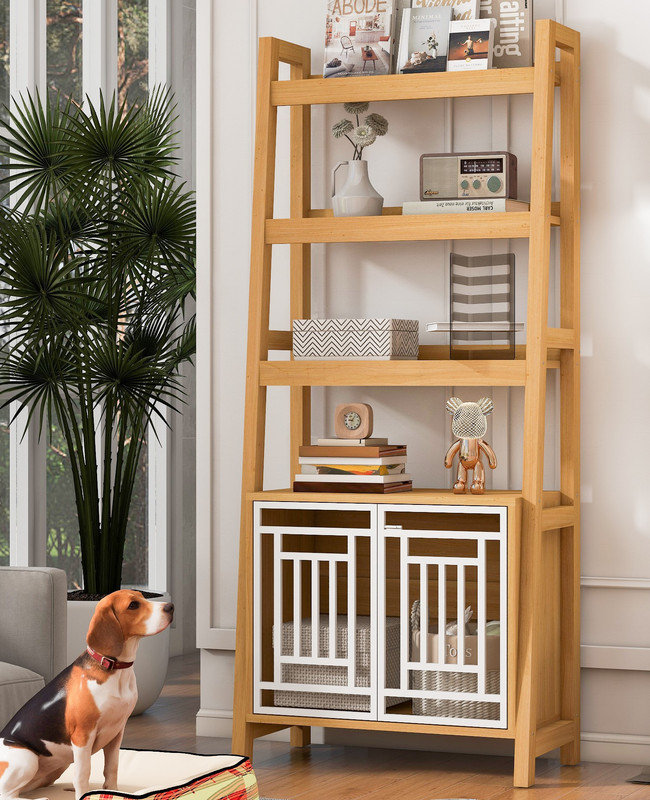 Grande étagère en bois avec rangement, bibliothèque pour chenil pour chien, bibliothèque pour chien 2 en 1