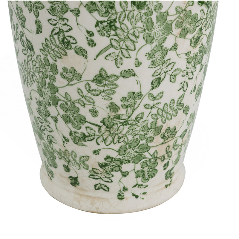 Vase en céramique 7,7 x 7,7 x 14,6 po avec motif floral vert