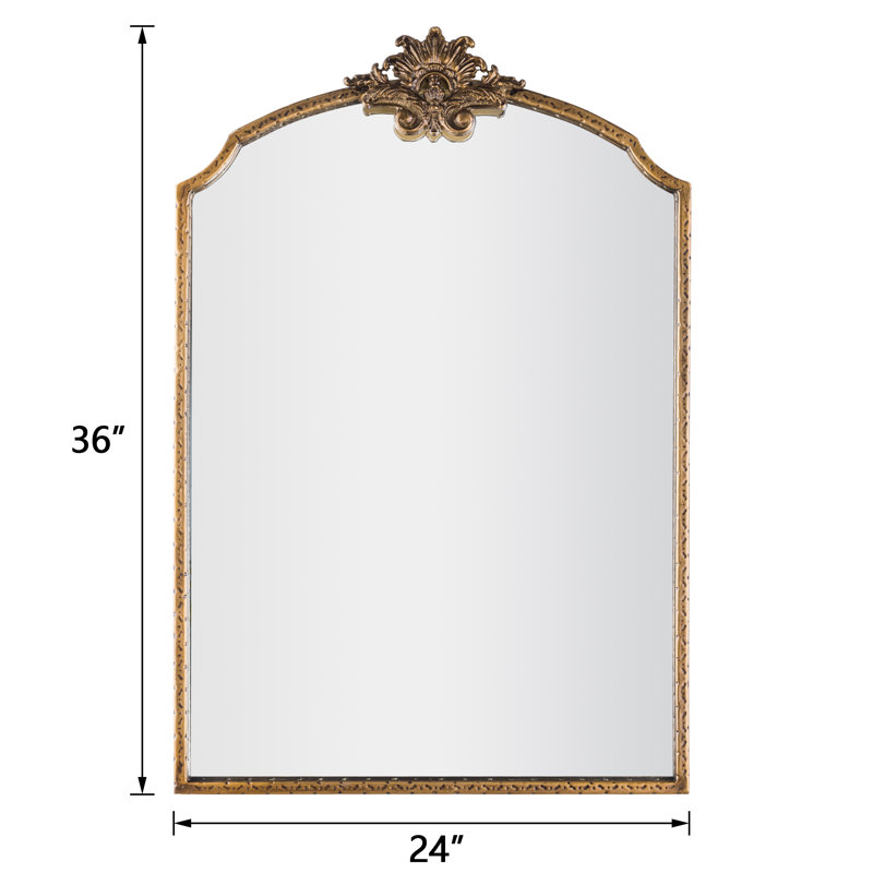 Lindon Arched Iron Wall Mirror, 36" x 24", Antique Gold