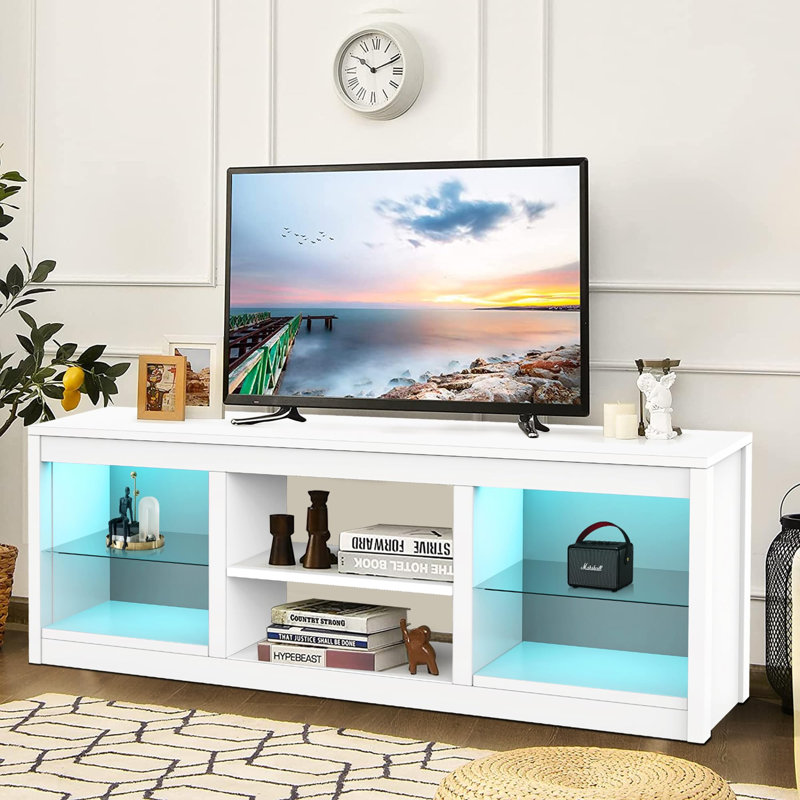 66" Tv Stand With Storage Cabinets For Living Room, No, White