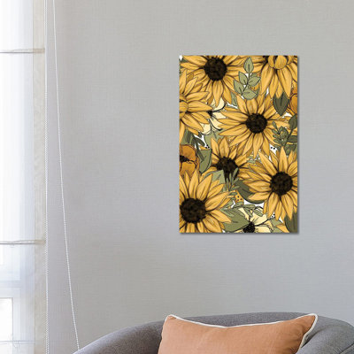 Sunflower Sketched Florals 1 Piece Wrapped Canvas Painting
