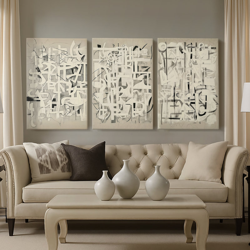 ABSTRACT Series CMV III - Toile tendue sur mesure - 3 pièces, H 12 po x l 24 po