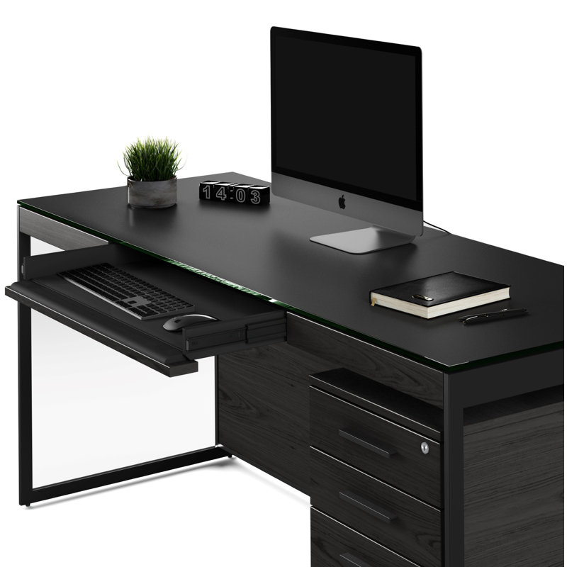 Sequel 20 Writing Desk, Charcoal Stained Ash/Black, 24.75" H x 66" W x 24" D