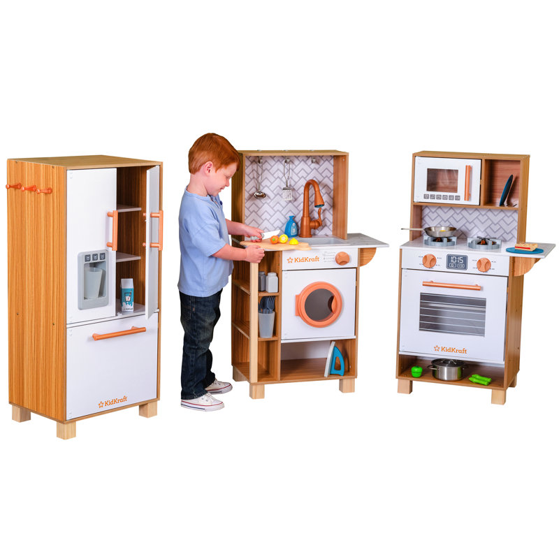  3-piece Wooden Play Kitchen With Lights, Sounds And 30 Accessories