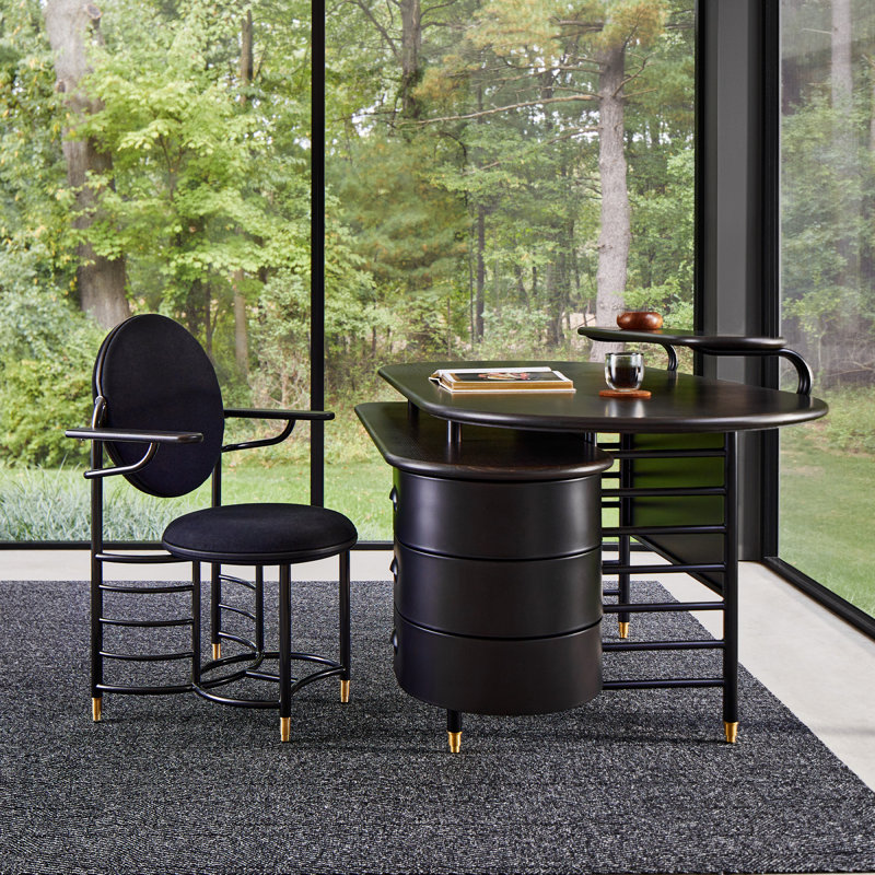 Frank Lloyd Wright Racine Desk with Storage and Accessories, 35" H x 72" W x 37" D, Oak Black/Black